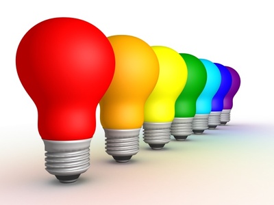 Colored bulbs in a row on a white background, 3D render